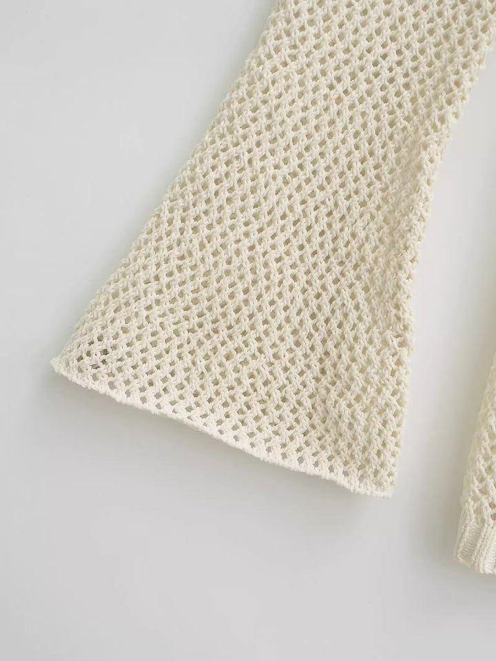 レースアップメッシュニットロングカーディガン