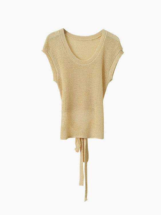 シアーサマーニットリボン付きトップス