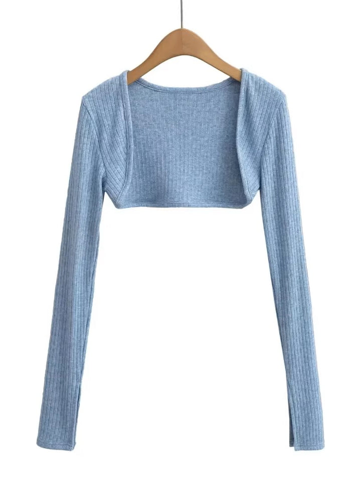 スリットスリーブリブニットボレロカーディガン