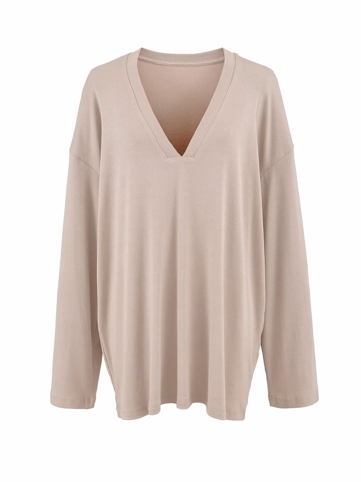 Vネックリラックスリブトップス