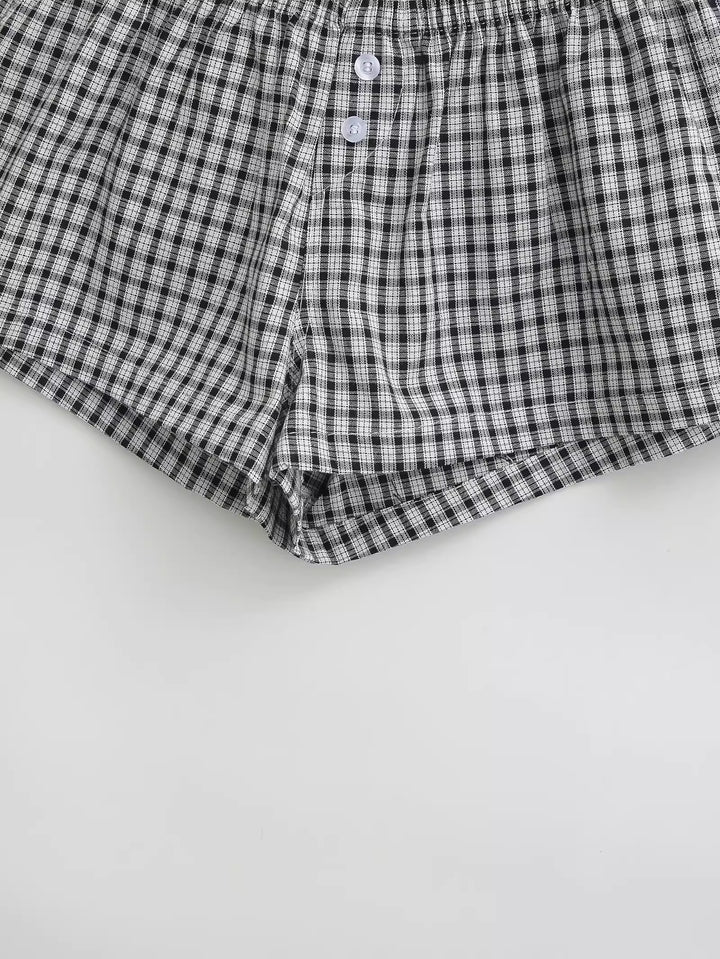 チェック柄コットンショートパンツ
