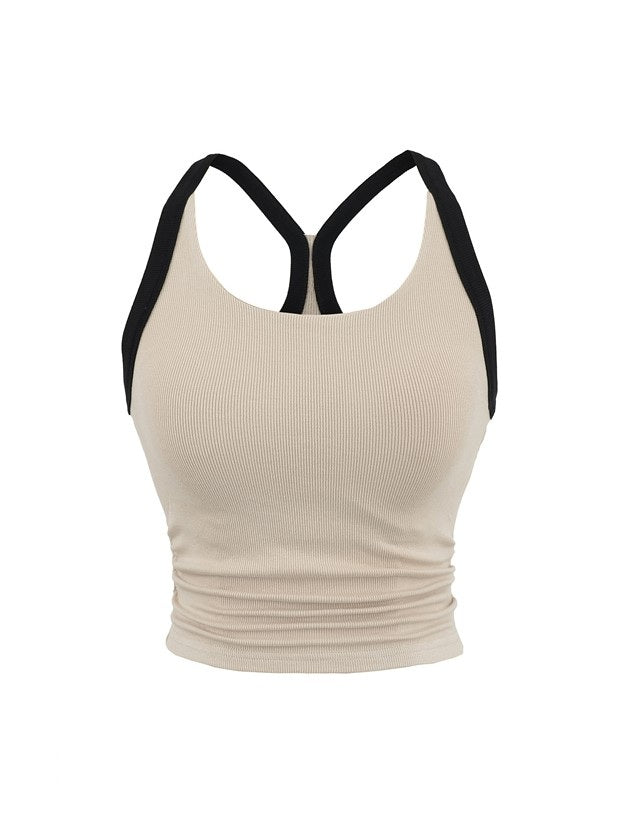 カップ付きバイカラーギャザーリブタンクトップ