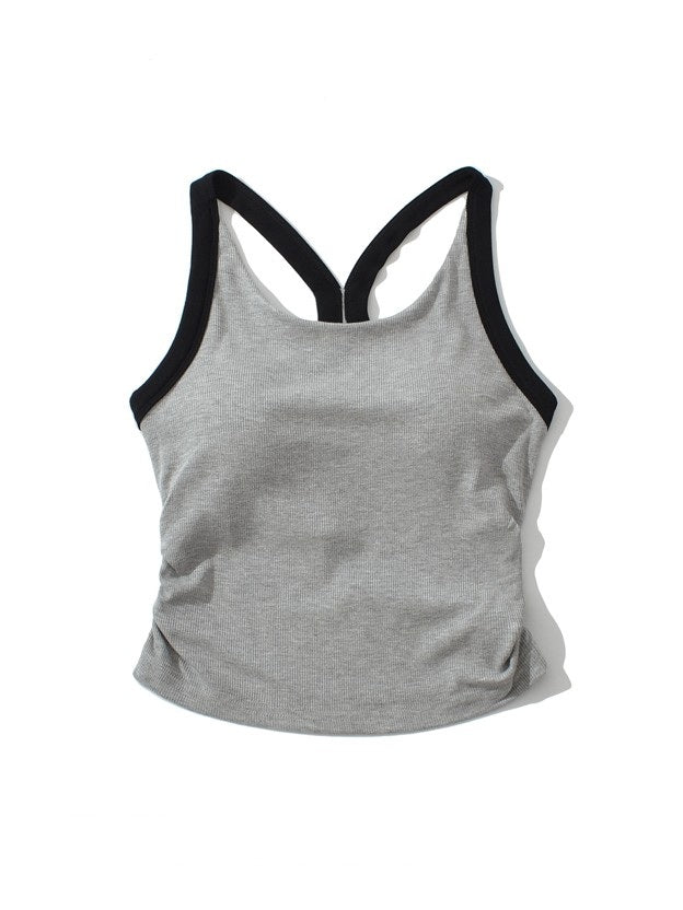 カップ付きバイカラーギャザーリブタンクトップ