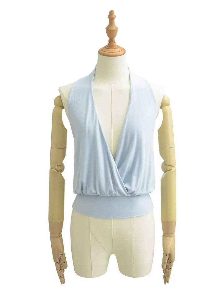 バックレスドレープホルターネックトップス