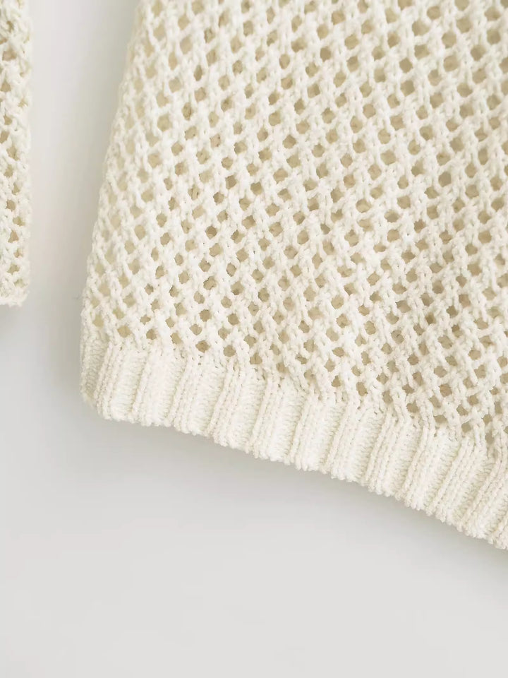 レースアップメッシュニットロングカーディガン