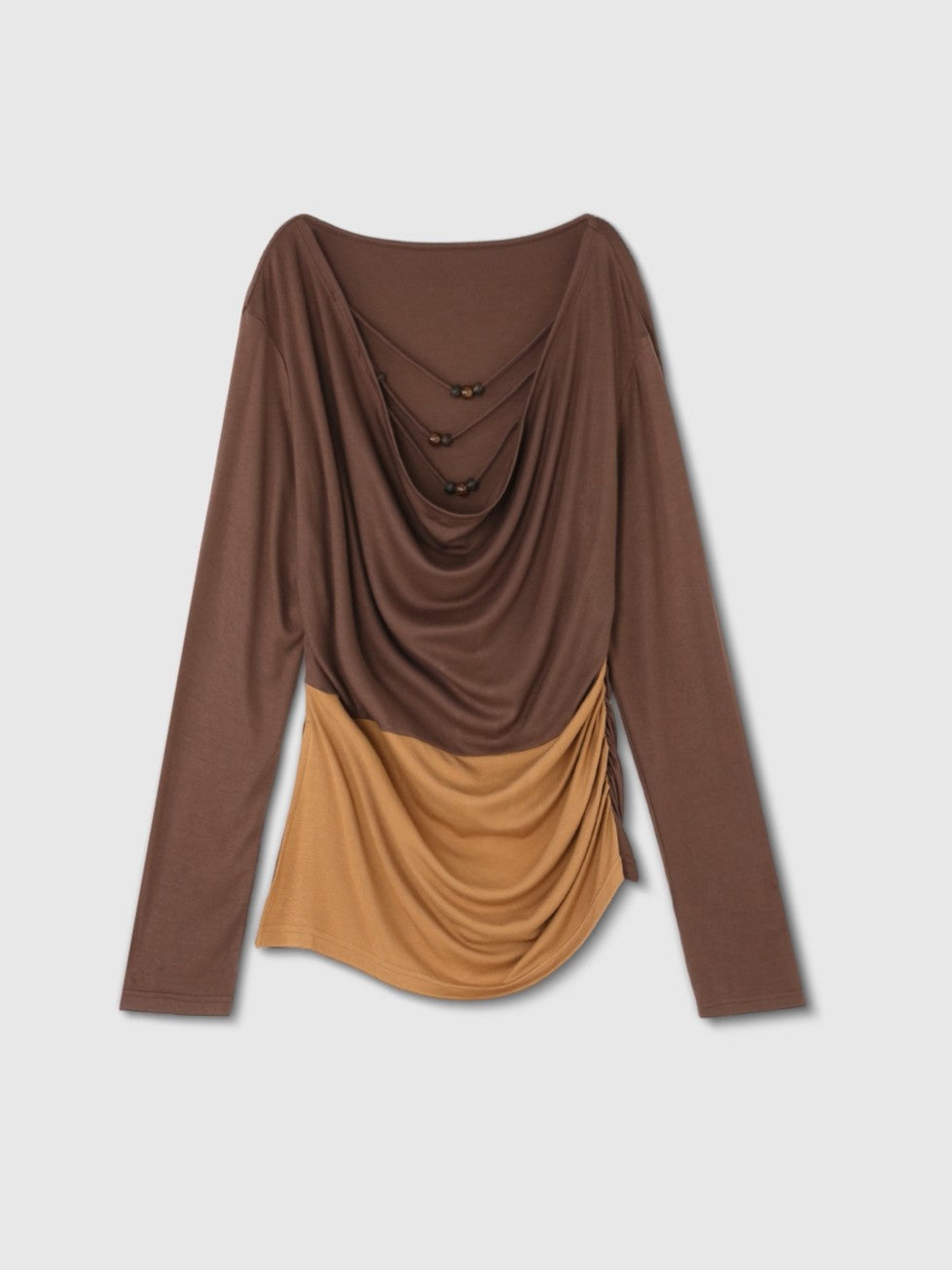 レイヤードビーズドレープカットソー