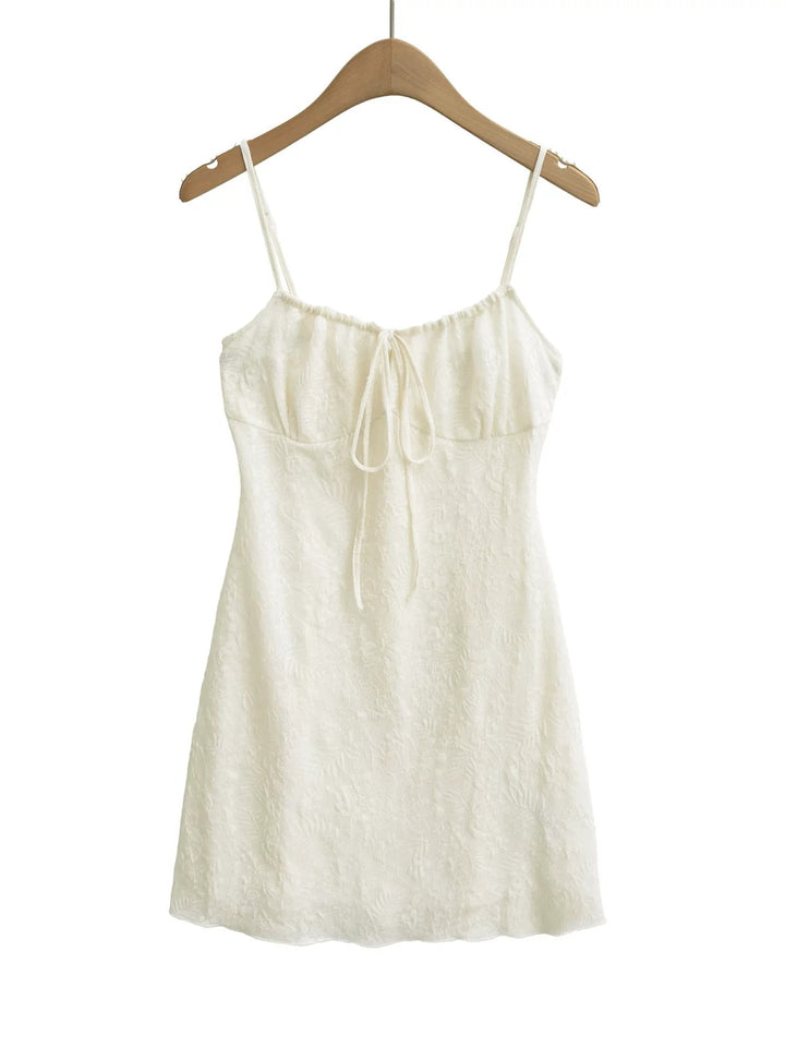 フラワーリーフテクスチャーキャミソールミニワンピース