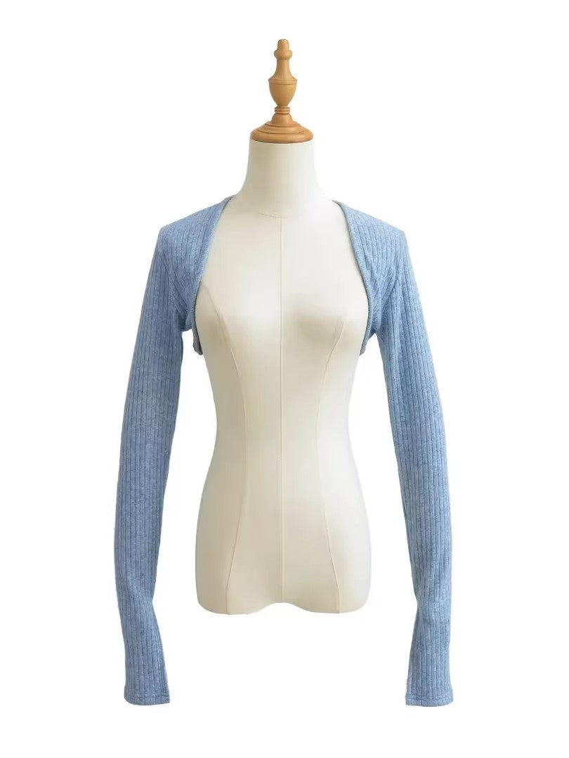 スリットスリーブリブニットボレロカーディガン