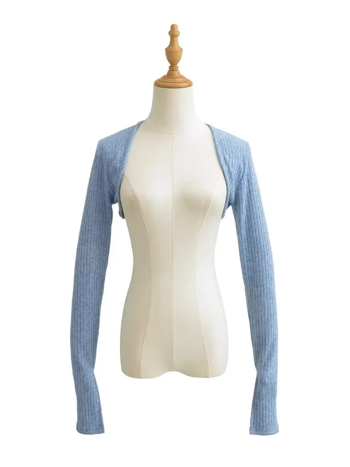 スリットスリーブリブニットボレロカーディガン