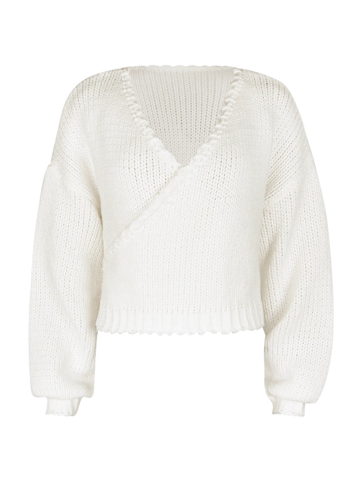 バックドローリボンVネックセーター