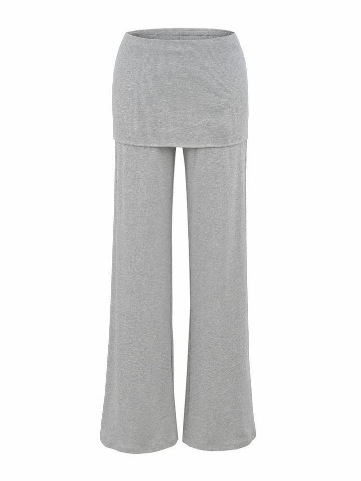 フィットスカートレイヤーリブフレアパンツ