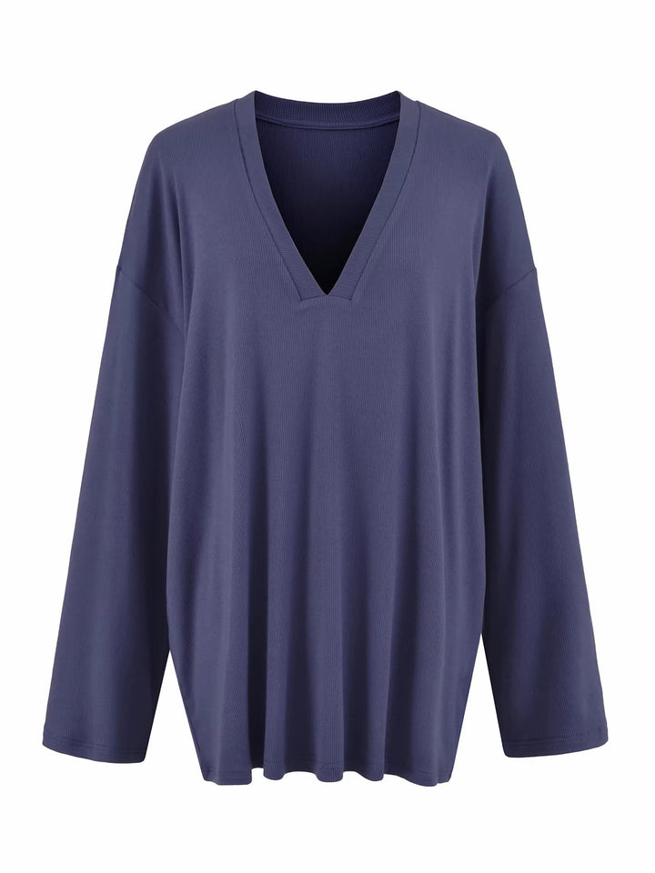 Vネックリラックスリブトップス