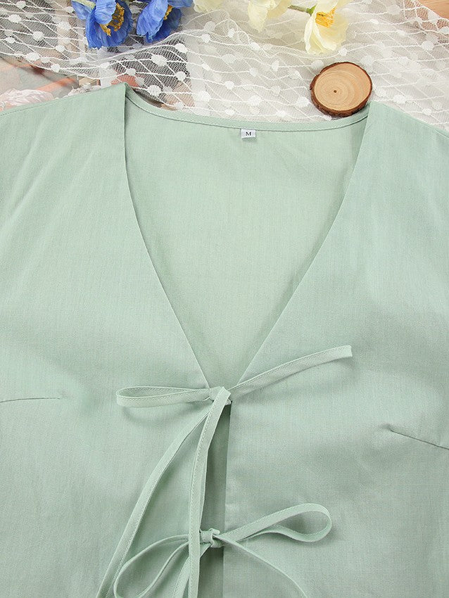 レースアップブラウスセージグリーンセットアップ