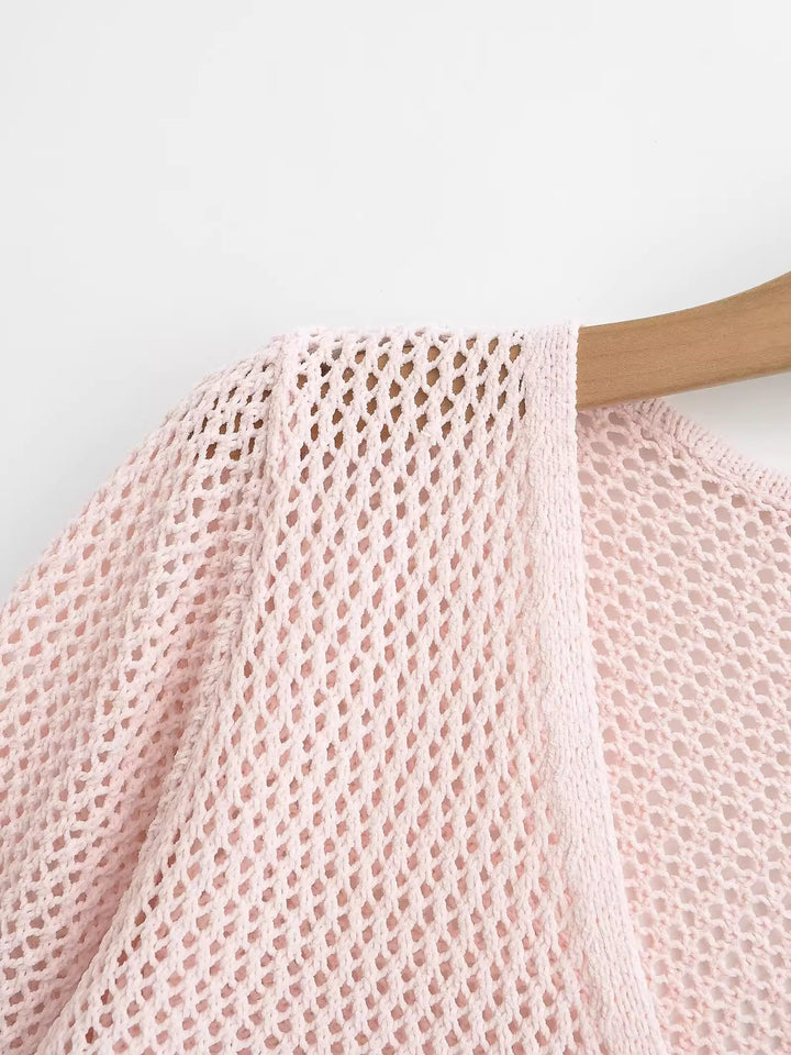 レースアップメッシュニットロングカーディガン