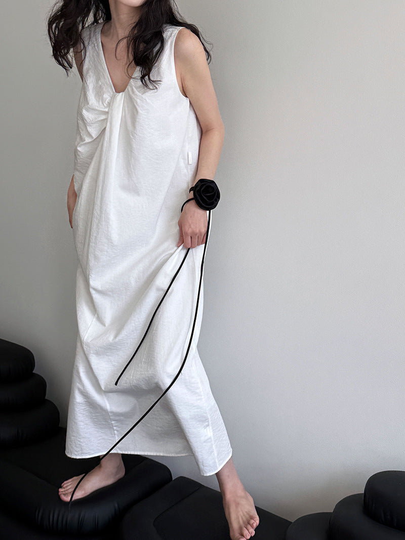 2WayVネックプリーツスリーブレスワンピース