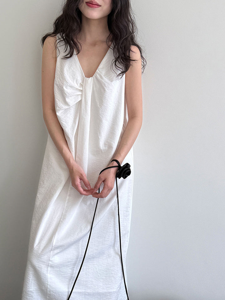 2WayVネックプリーツスリーブレスワンピース