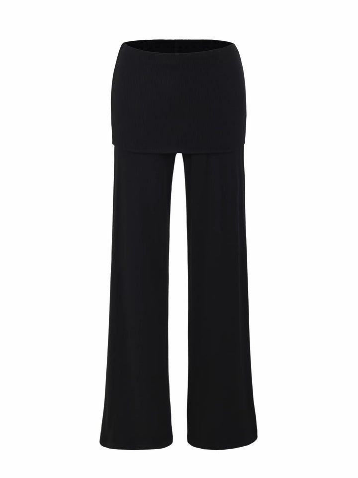 フィットスカートレイヤーリブフレアパンツ