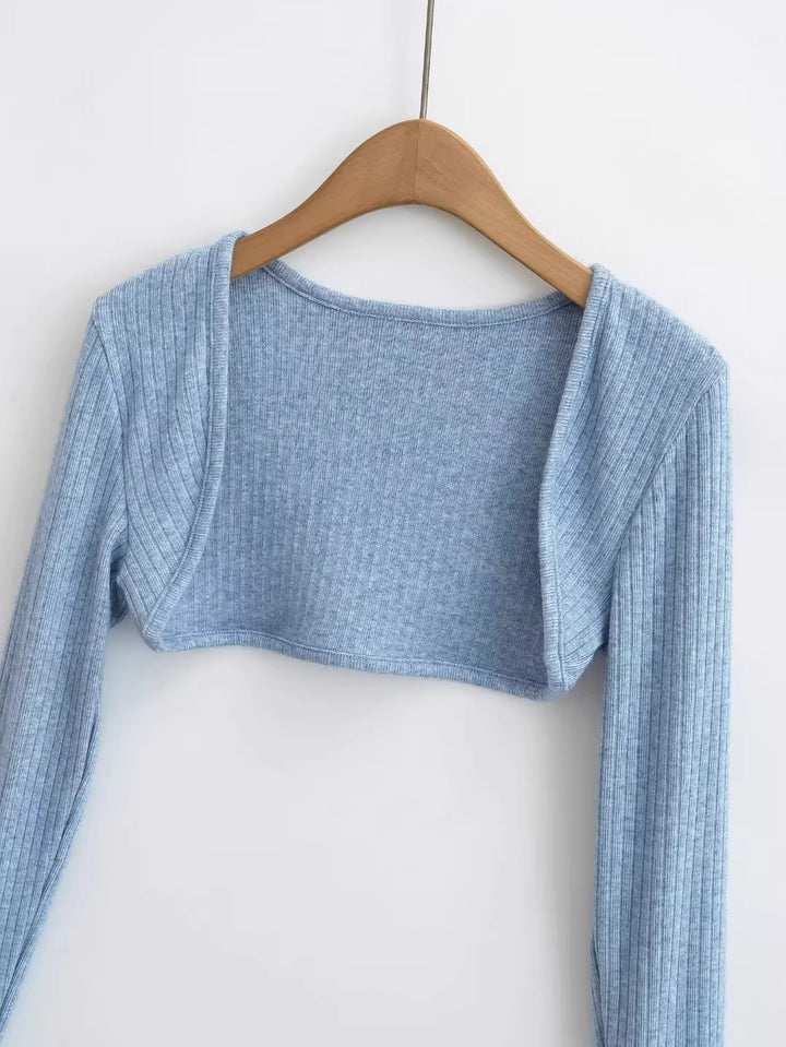 スリットスリーブリブニットボレロカーディガン