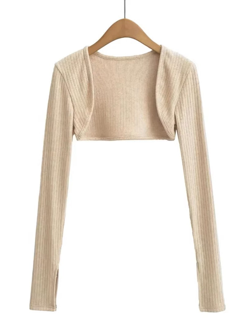 スリットスリーブリブニットボレロカーディガン