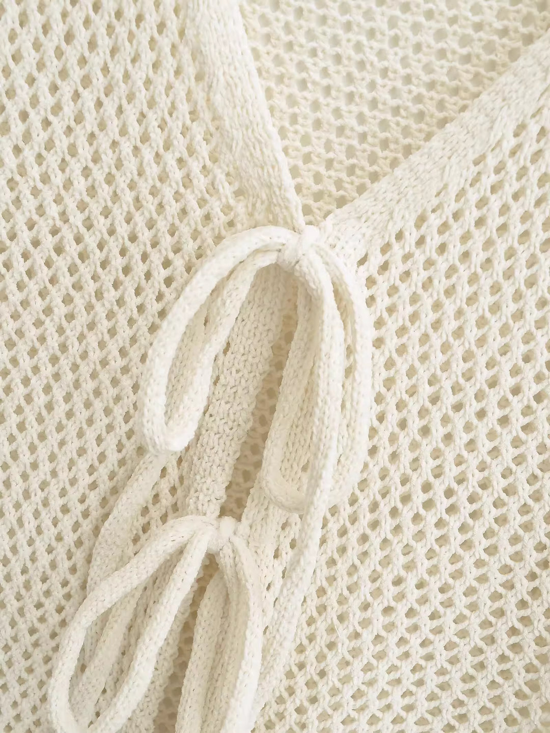 レースアップメッシュニットロングカーディガン