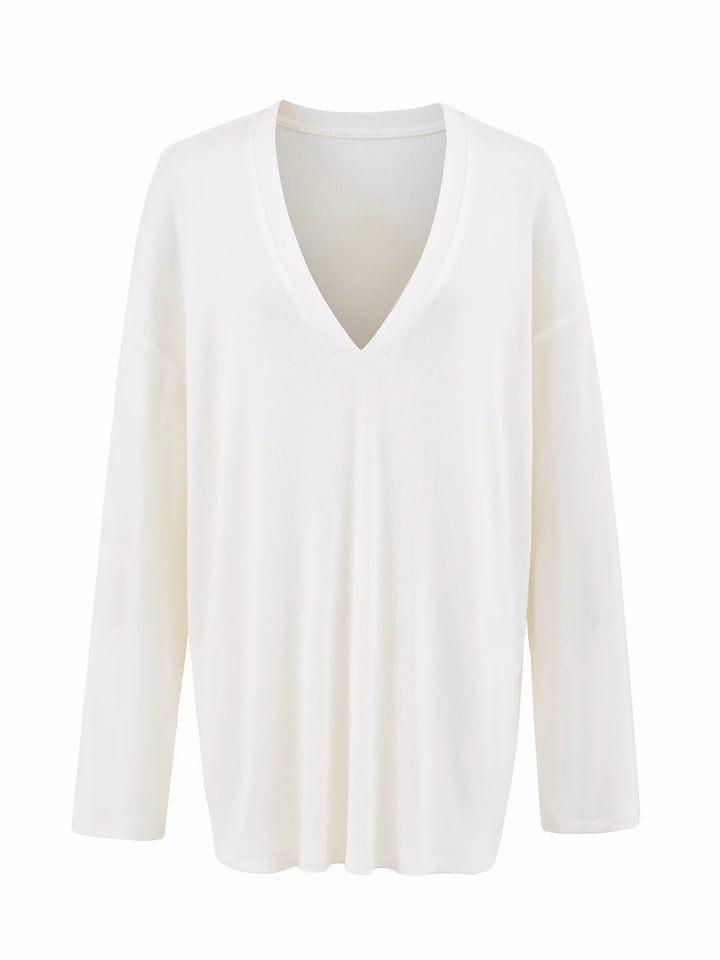 Vネックリラックスリブトップス