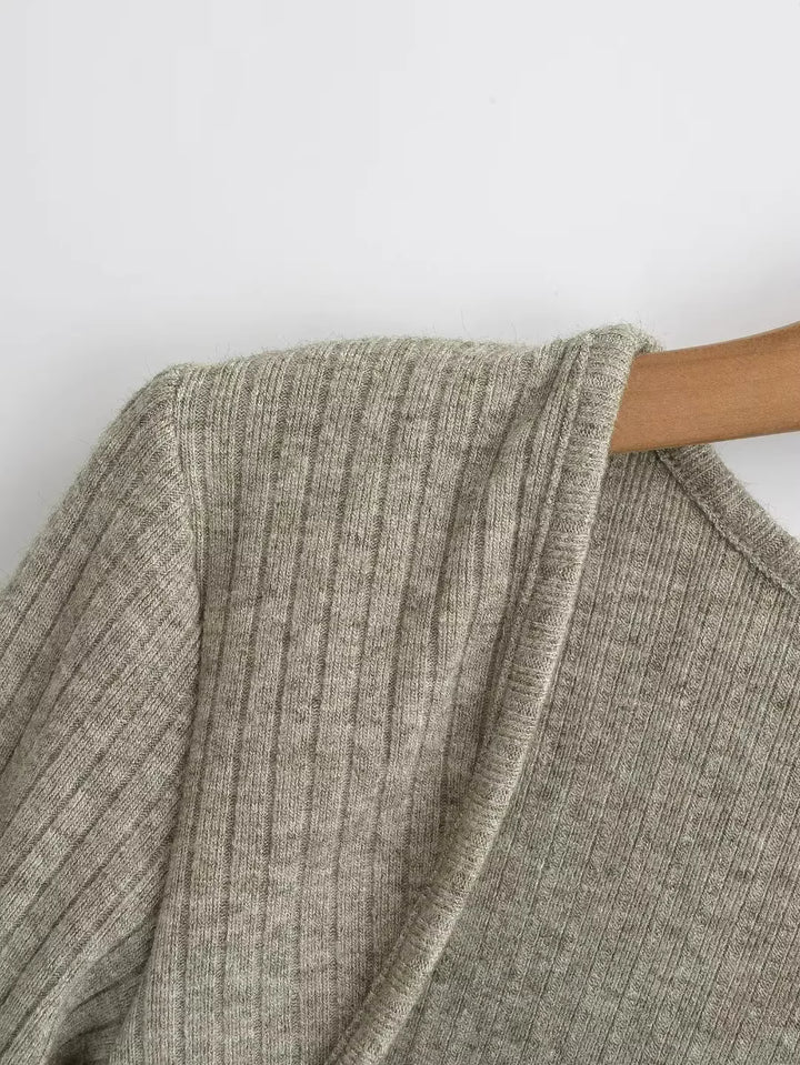 スリットスリーブリブニットボレロカーディガン