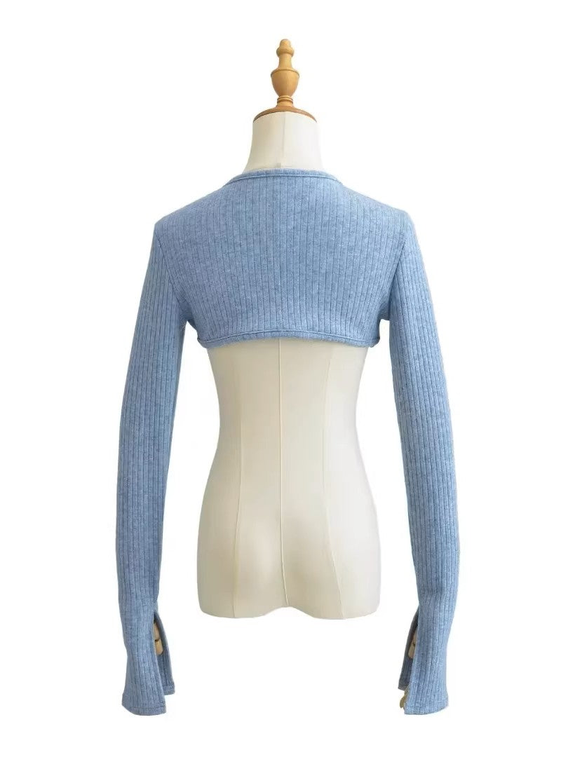 スリットスリーブリブニットボレロカーディガン
