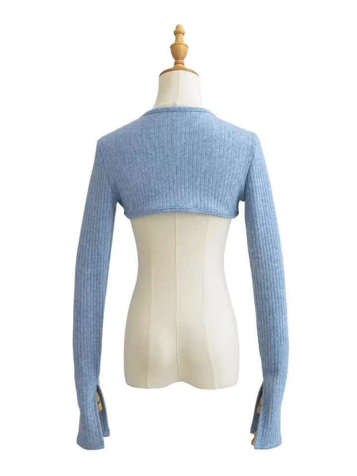 スリットスリーブリブニットボレロカーディガン
