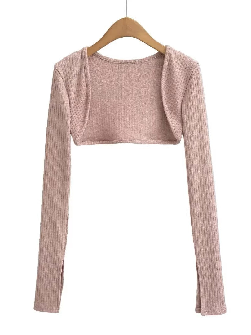 スリットスリーブリブニットボレロカーディガン