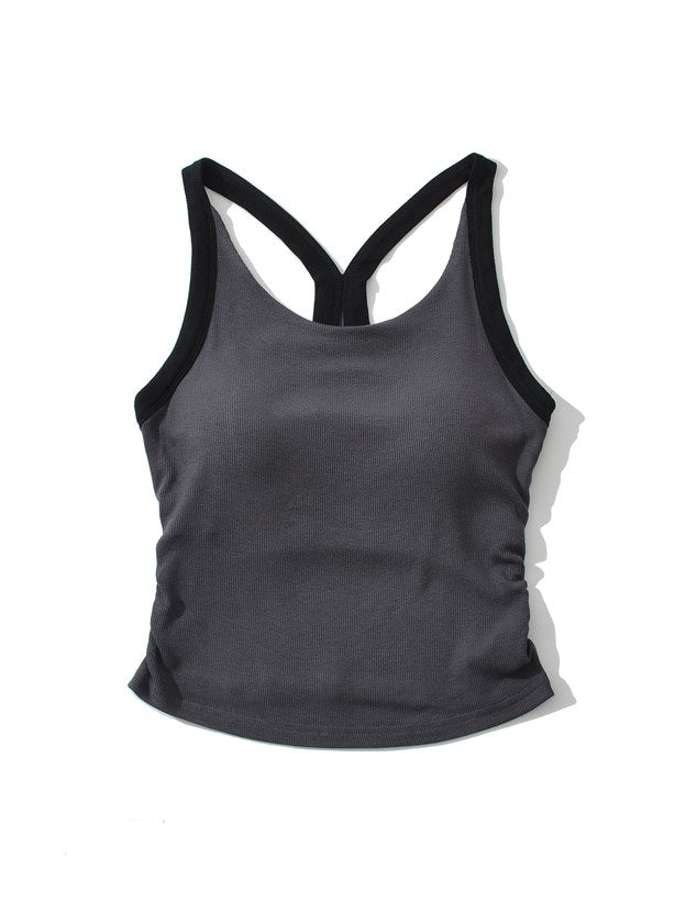 カップ付きバイカラーギャザーリブタンクトップ