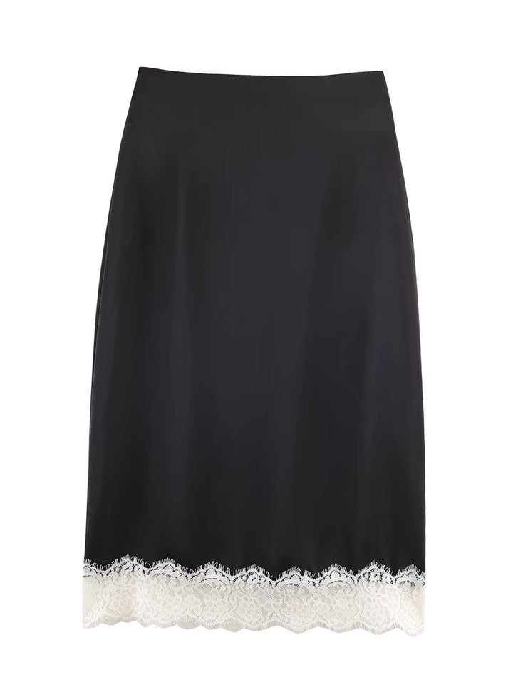 レーストリムスリットサテンミディスカート