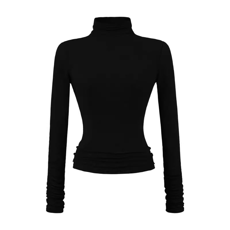 ベーシックソリッドカラータートルネックトップス