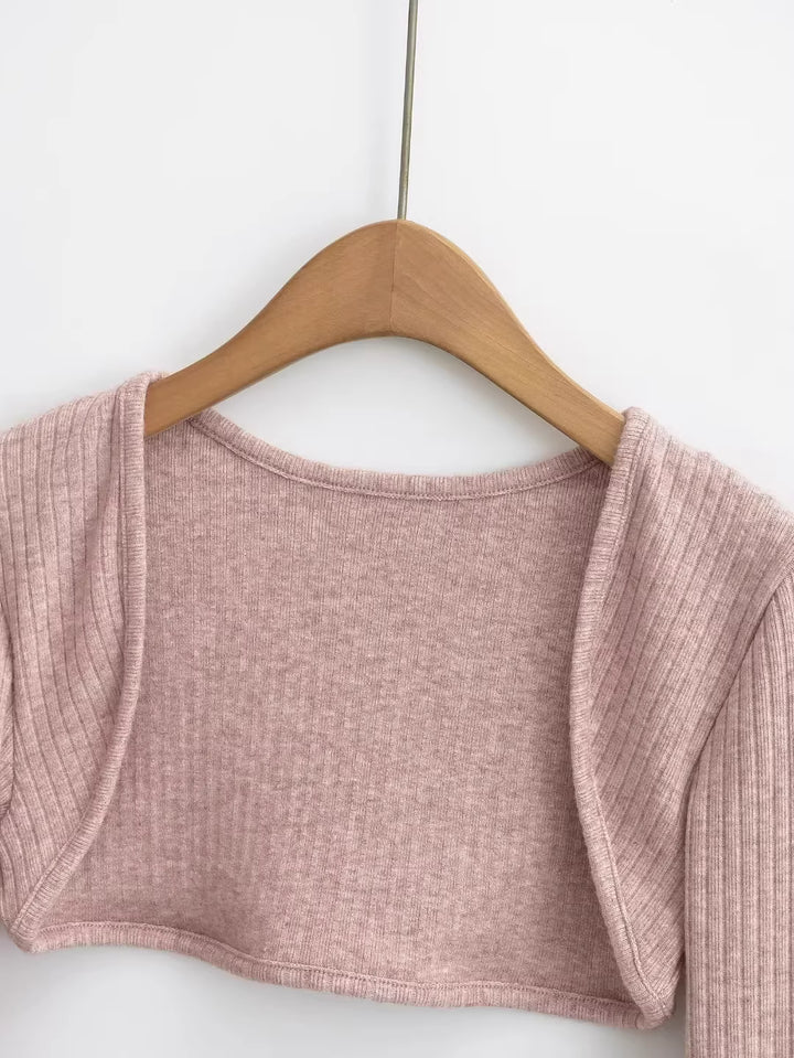 スリットスリーブリブニットボレロカーディガン