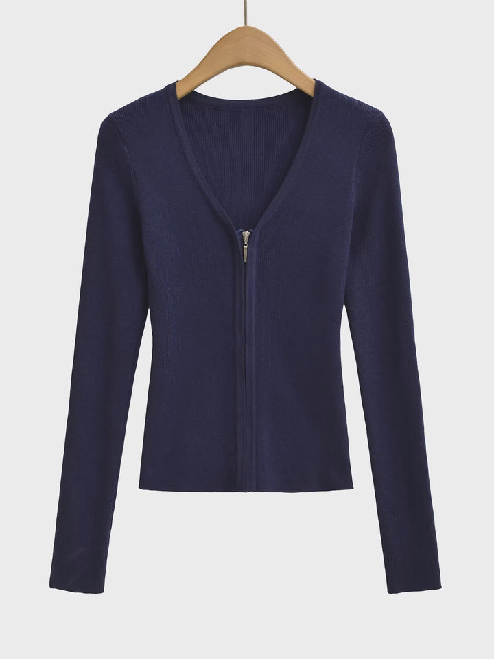 ノーカラーVネックジップカーディガン
