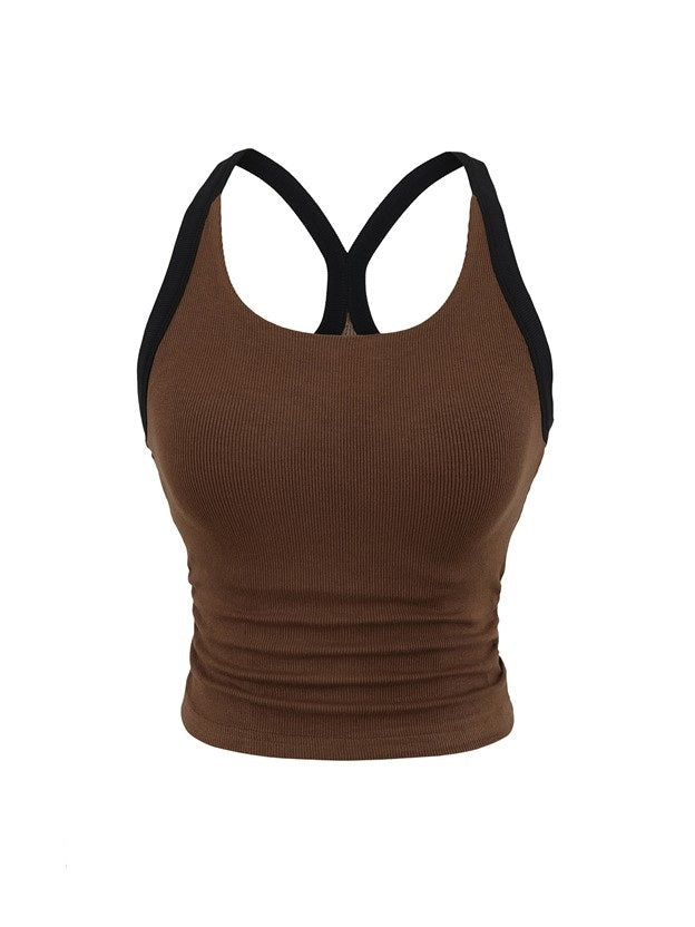 カップ付きバイカラーギャザーリブタンクトップ