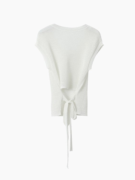 シアーサマーニットリボン付きトップス