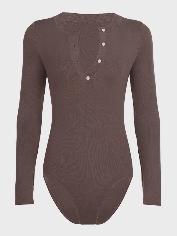 ソフトリブヘンリーネックボディースーツ