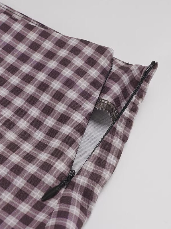 ギンガムチェックヨーク切り替えロングスカート