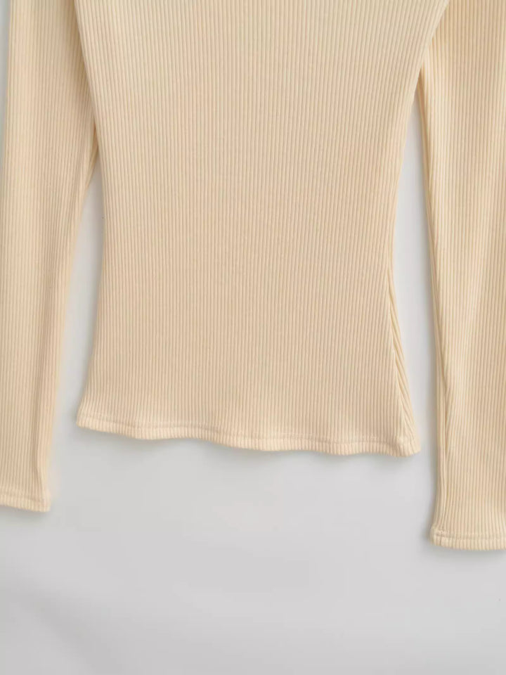 アシンメトリーネックリブトップス
