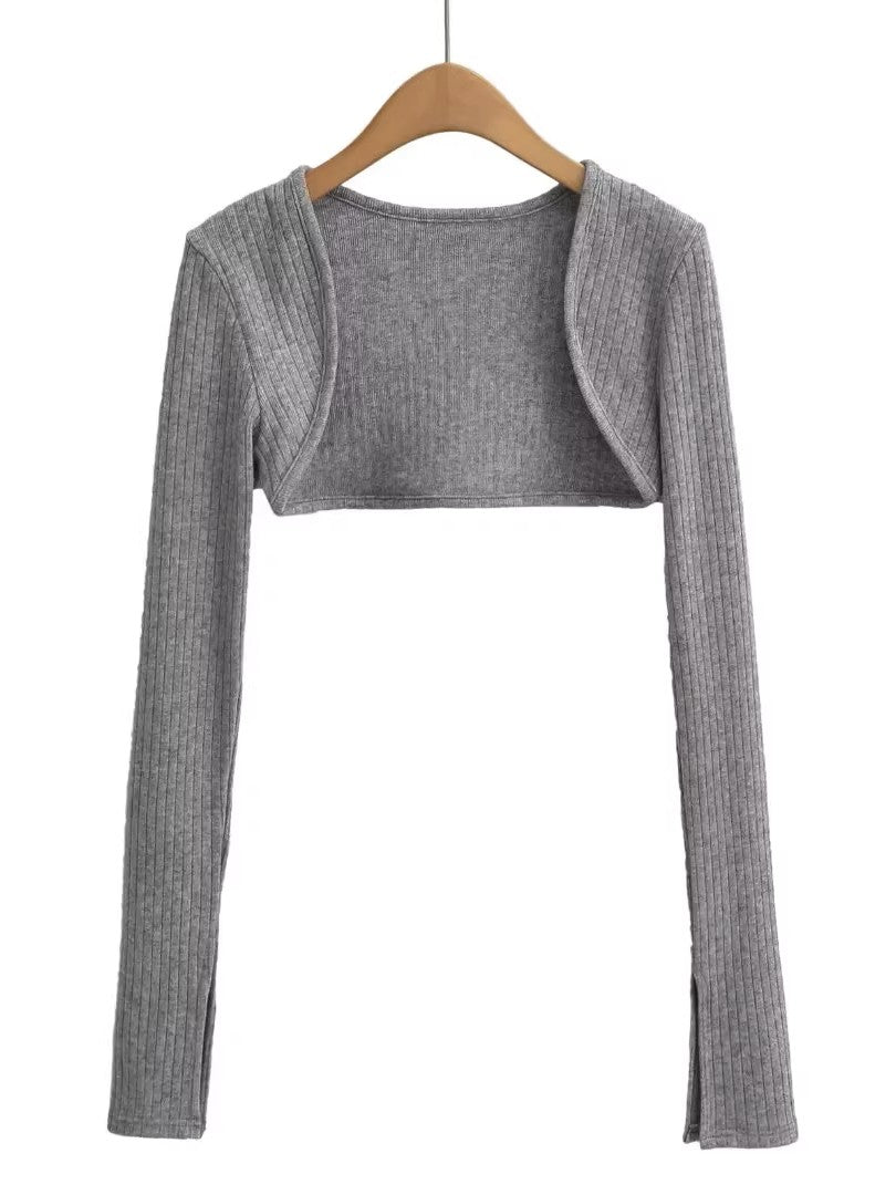 スリットスリーブリブニットボレロカーディガン