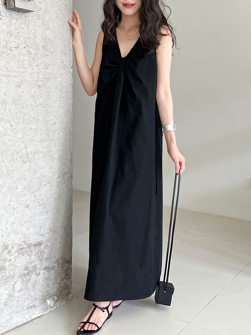 2WayVネックプリーツスリーブレスワンピース