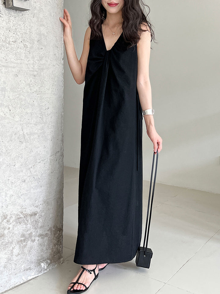 2WayVネックプリーツスリーブレスワンピース