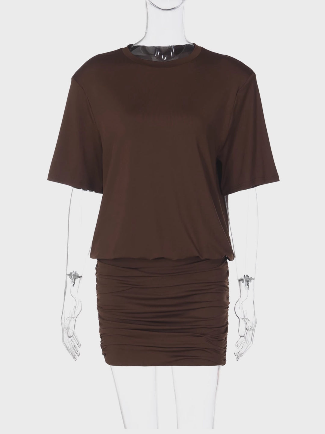 肩パッドインギャザーミニワンピース