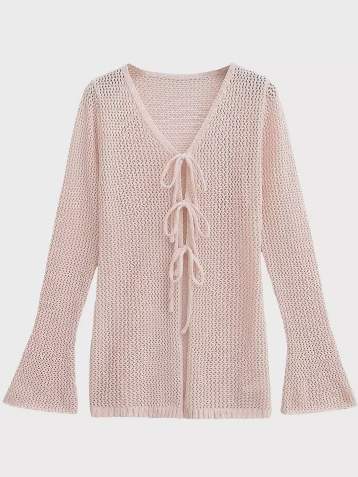 レースアップメッシュニットロングカーディガン