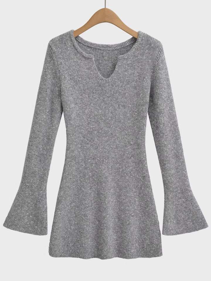 フレアスリーブメランジニットミニワンピース