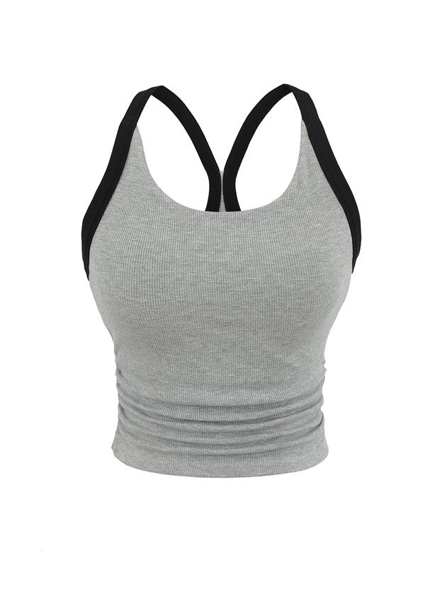 カップ付きバイカラーギャザーリブタンクトップ