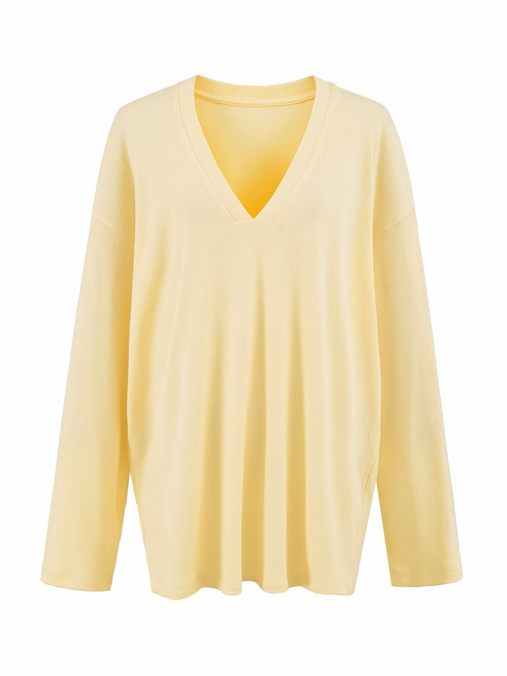 Vネックリラックスリブトップス