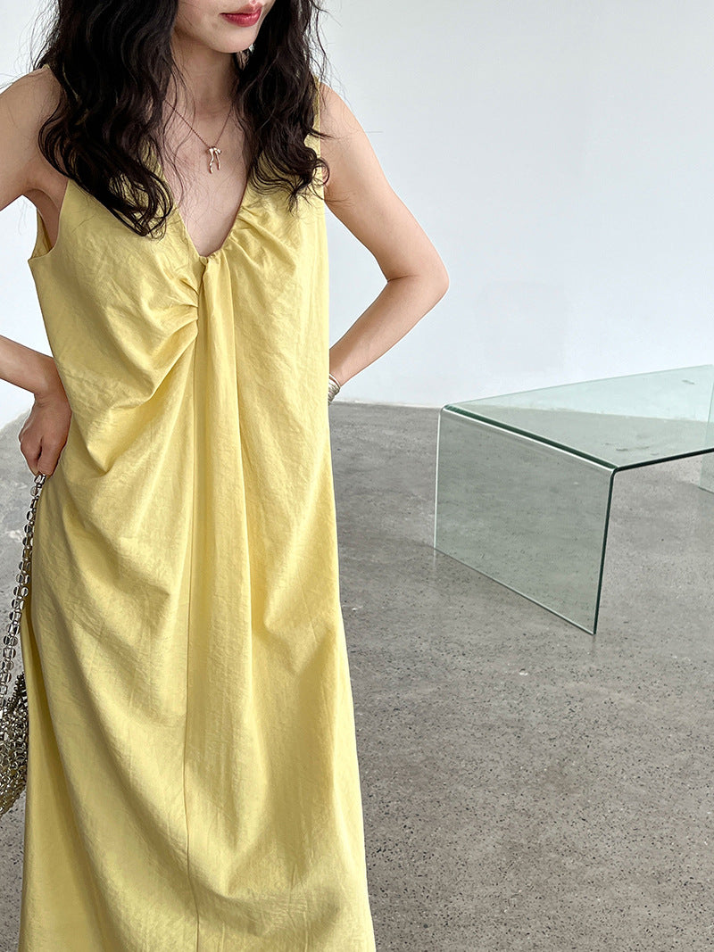 2WayVネックプリーツスリーブレスワンピース