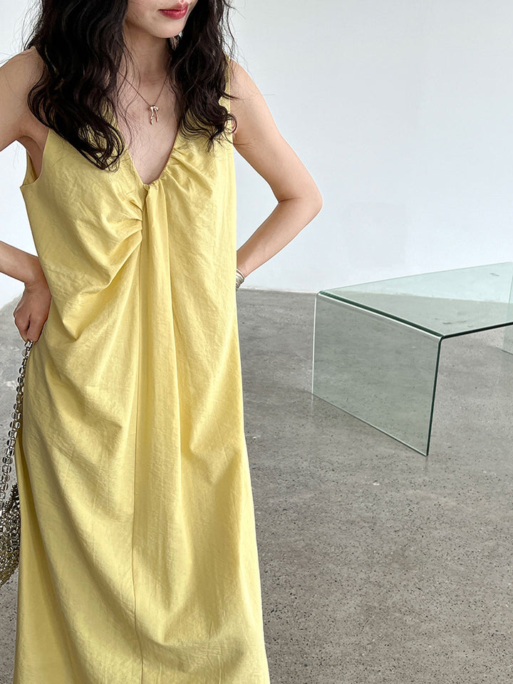 2WayVネックプリーツスリーブレスワンピース