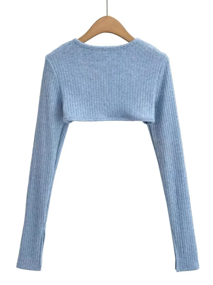 スリットスリーブリブニットボレロカーディガン